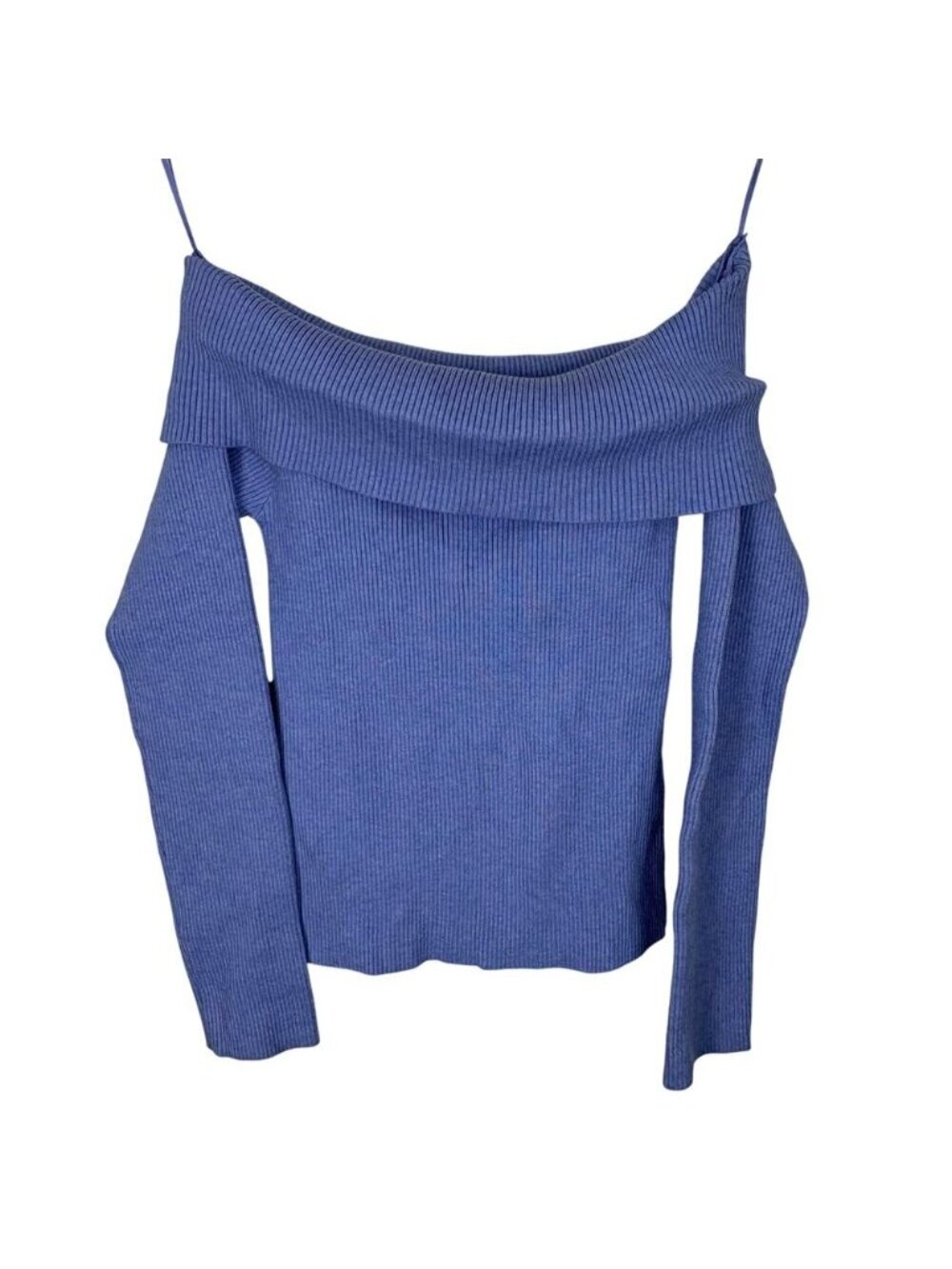 By Together Off The Shoulder Knitted Sweater Periwinkle Blue Ribbed Fitted Small